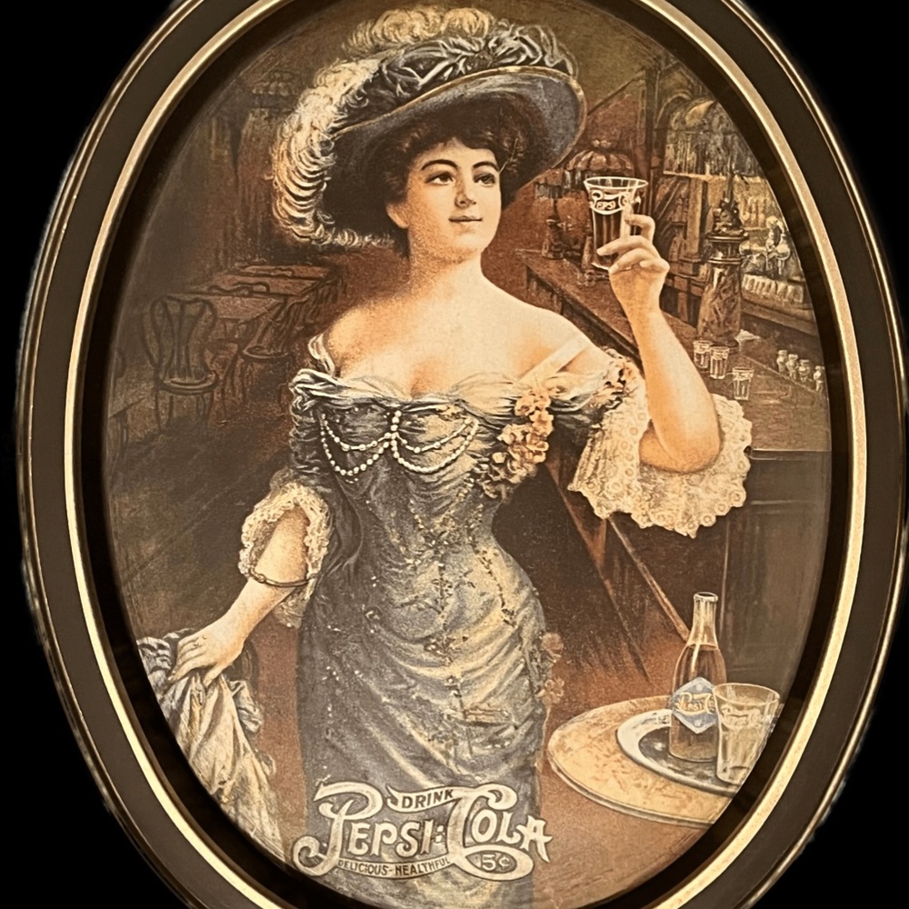 Vintage Tin Oval Pepsi Cola Lady in Blue Tip Tray - Delicious Healthful 5 cents